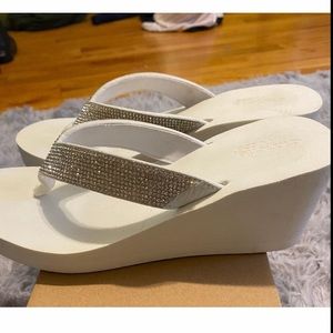Rhinestone platform flip flops